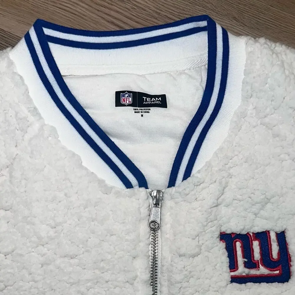 New Era New York Giants Cream Athletic Sherpa Full-Zip Bomber Jacket Women’s Med - Picture 11 of 13